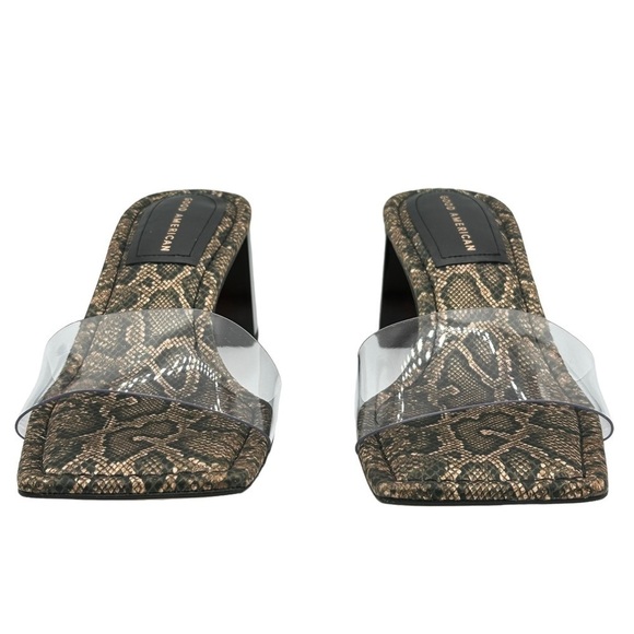 NEW GOOD AMERICAN Block Heel Slide Sandals Desert Snake Clear Upper Size 10 - Picture 8 of 9